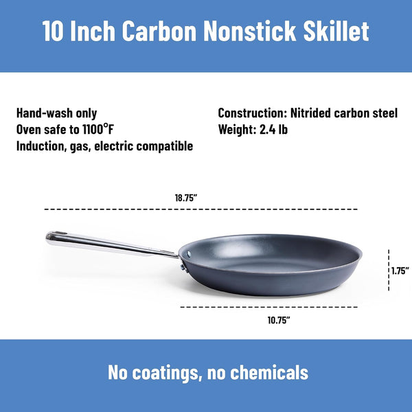 Carbon Nonstick™ Skillet - Nitrided Carbon Steel - Professional Alternative to Teflon - 1100°F High Heat Ready - Easy Release - Induction, Oven, & Grill Safe - 10 Inch9