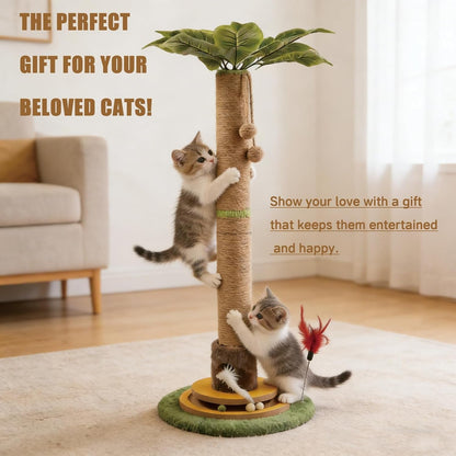 44" Tall Palm Tree Cat Scratching Post with Sisal Rope,Dangling Balls,Natural Healthy Catnip Balls,Cat Toy Mouse Hole,Interactive Wooden Ball & Cats Wand for Indoor Cats Adults and Kitten7
