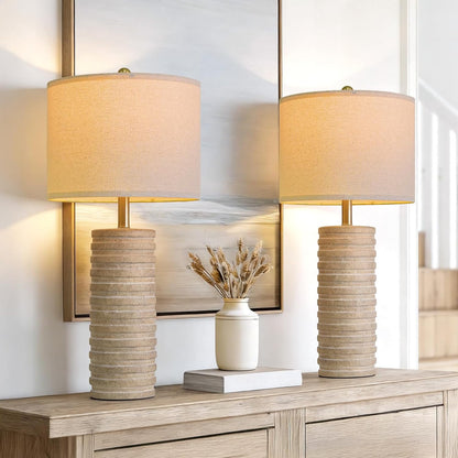 27'' Farmhouse Table Lamps Set of 2 for Living Room, Stone like | Bedside Lamp for Bedroom, Boho and Distressed Style, Hand-Textured Ceramic Design, Tall Lamp Decor for Sideboard & Entryway1