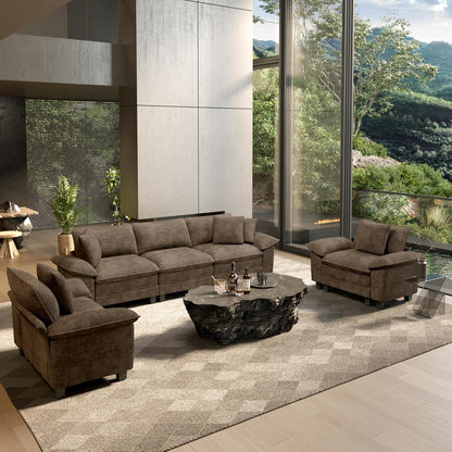 3 Pieces Modular Cloud Couch and Chair Set Setional Sofa | Modern 5-Seater Sofa Set , Grayish Brown, Wider Armrest, Comfy Deep Seat, Soft Chenille Furniture Set for Living Room1