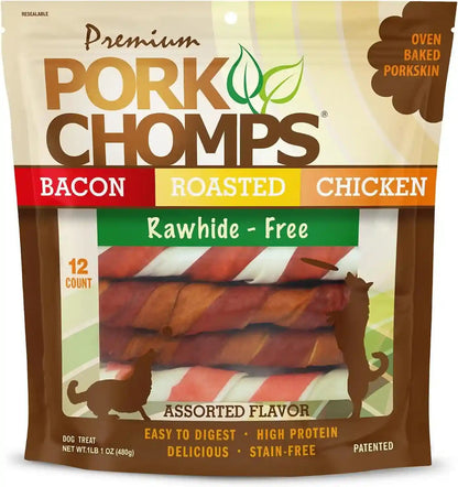 Pork Chomps Roasted Pork Skin Dog Chews, 6 Inch Twists, 15 Count - Long-Lasting Treats for Dogs - High Protein, Rawhide-Free, Low Fat, Healthy & Delicious Chews19