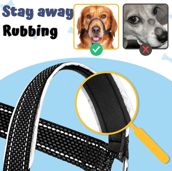 BARKLESS Dog Head Collar, Soft No Pull Head Halter with Safety Link | Reflective Muzzle Leash, Adjustable Headcollar, Padded Nose Leash for Large Medium Dogs Training Walking (Black, M)2