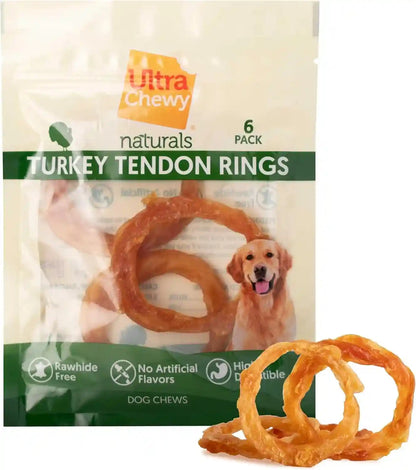 Ultra Chewy Turkey Tendon Rings for Dogs, 6 Pack | Premium All-Natural Tendons, Hypoallergenic Treats, Easy to Digest, Alternative to Rawhide1