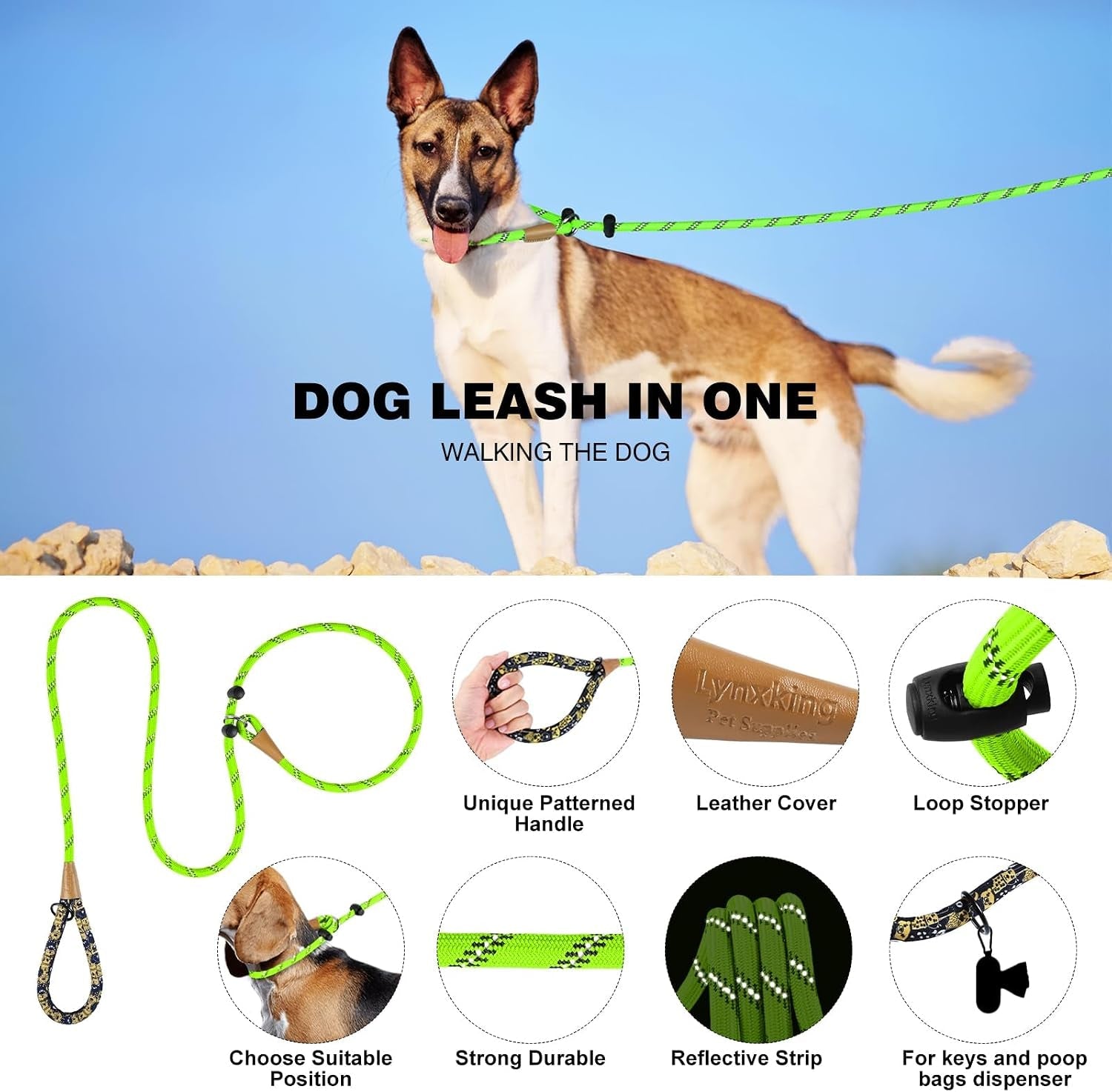 lynxking-slip-lead-dog-leash-reflective-heavy-duty-comfortable-strong-rope-for-large-medium-small-dogs-no-pull-pet-training-light-green-large-1-2in-x-6ft-slip-lead