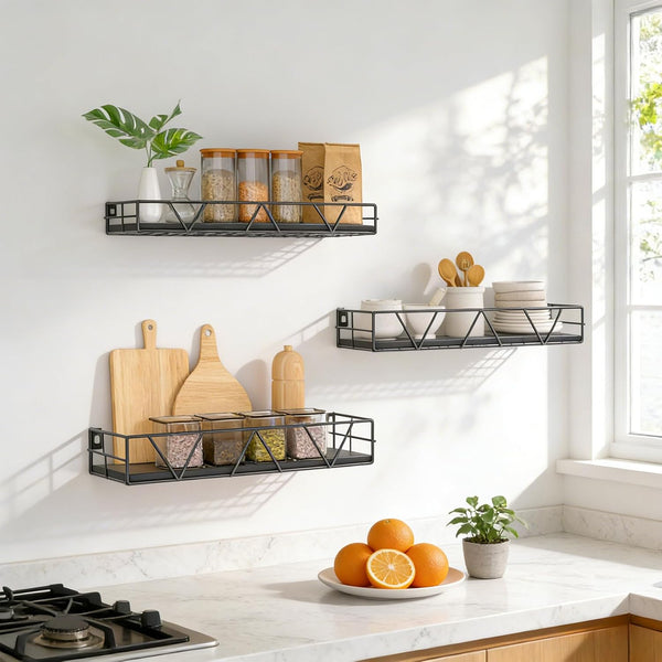 Floating Shelves for Wall Set of 3, Shelf for Home Storage Decor | Wall Mounted Hanging Shelves for Living Room, Bedroom, Bathroom, Kitchen - Black5