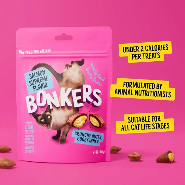 Bonkers Bites Salmon Supreme Flavor Crunchy & Soft Treats for Cats, 3Oz Bag (Pack of 10)5