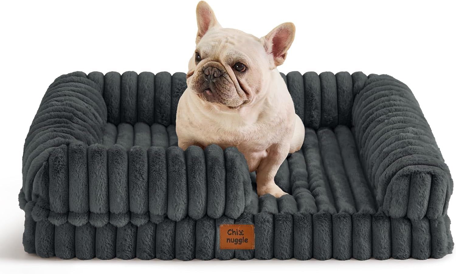 chixnuggle-orthopedic-dog-bed-washable-cover-faux-fur-bolster-pet-couch-waterproof-egg-crate-foam-non-slip-bottom-for-small-medium-dogs-dark-grey-30-24-7-dog-sofa-puppy-bed
