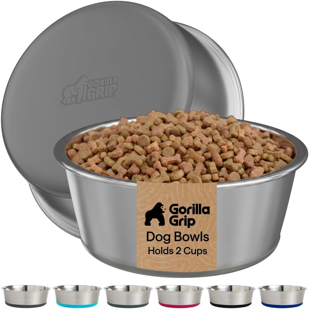 gorilla-grip-dog-bowls-food-grade-304-stainless-steel-holds-2-us-cups-each-16-fl-oz-food-and-water-bowl-for-feeding-dogs-and-cats-dishwasher-safe-rust-resistant-bpa-free-rubber-base-2-set-black