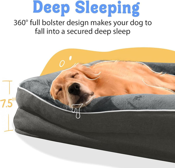 Chez Paw Waterproof Orthopedic XL Dog Bed for Large and Extra Large Dogs | Egg Crate Foam, 4-Sided Bolster Support, Waterproof Liner, Non-Slip Bottom, Machine Washable Cover, 42 X 30 Inch3