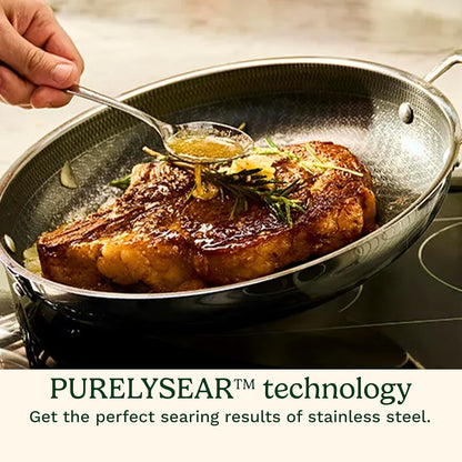 Wok Pan, Purelysear Hybrid, Stainless Steel, 12 Inch | Hybrid Stainless Steel Wok with Lid for Stir-Fry/Steaming, Ceramic Pan, Induction Compatible, Oven Safe to 500°F, FPS26-30HC3