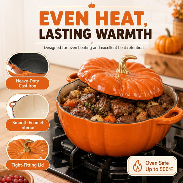 2026 New Pumpkin Dutch Oven - 1.6/2/4QT Enameled Pumpkin Cast Iron Dutch Oven Pot with Lid, Oven & Stove Safe for Soup Stew Baking Casserole (Green,4 QT)4