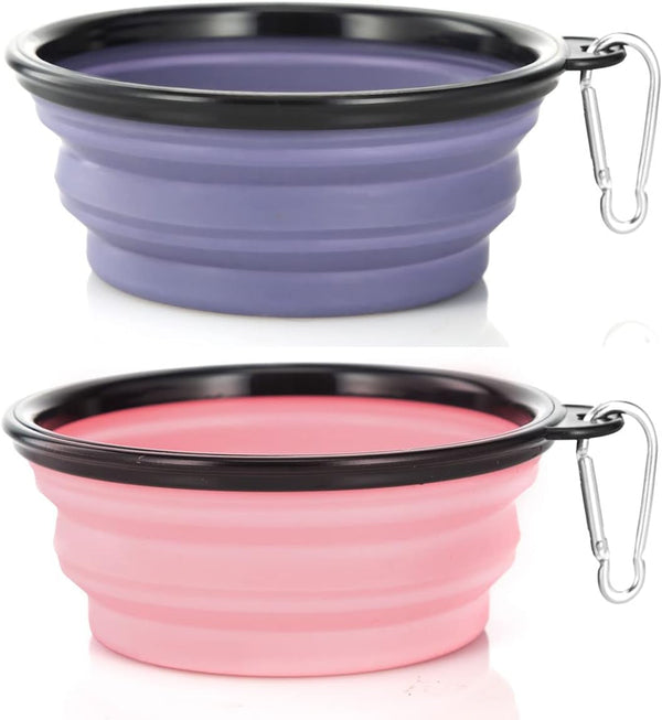 Dog Bowl Pet Collapsible Bowls, 2 Pack for Cats Dogs, Portable Pet Feeding Watering Dish for Walking Parking Traveling with 2 Carabiners (Small, Blue+Green)10