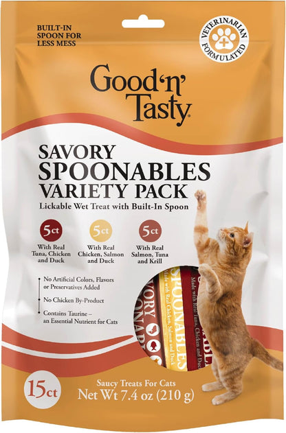 Good ‘N’ Tasty Savory Spoonables with Real Duck, Beef & Rabbit, 6 Count Tube, Triple Flavor Squeezable Lickable Wet Treats for Cats with Built-In Spoon for Less Mess25