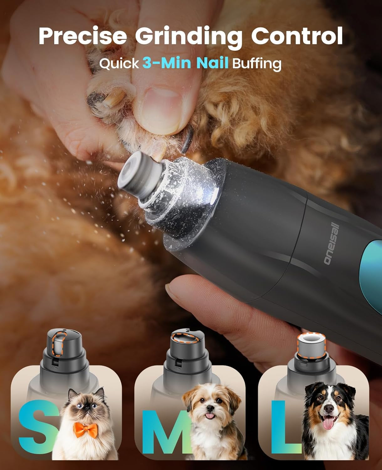 oneisall-professional-4-in-1-dog-grooming-kit-with-led-light-quiet-clippers-nail-grinder-cordless-3-7-hrs-runtime-led-display-safe-for-paws-face-ears-body