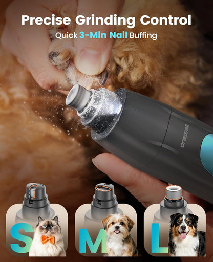 Oneisall Professional 4-In-1 Dog Grooming Kit with LED Light | Quiet Clippers & Nail Grinder, Cordless, 3.7 Hrs Runtime, LED Display, Safe for Paws, Face, Ears & Body5
