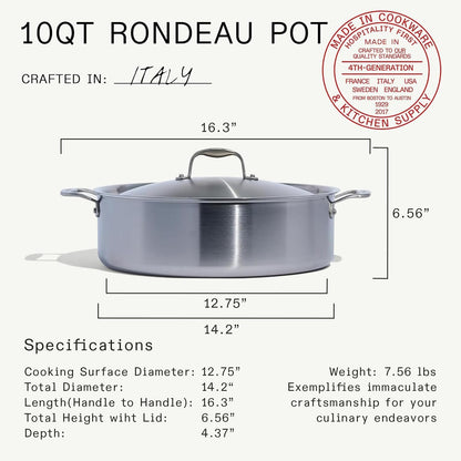 Made in Cookware - 10 Quart Stainless Steel Rondeau Pot W/Lid - 5 Ply Stainless Clad - Professional Cookware - Crafted in Italy - Induction Compatible3