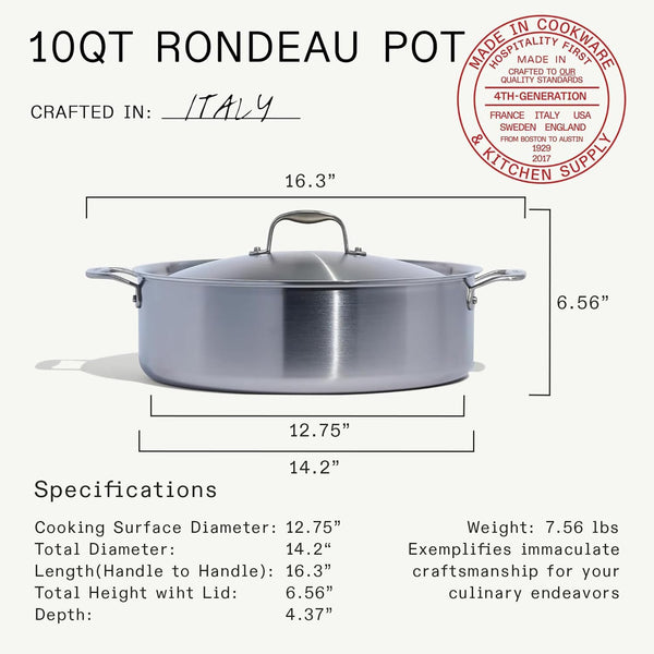 Made in Cookware - 10 Quart Stainless Steel Rondeau Pot W/Lid - 5 Ply Stainless Clad - Professional Cookware - Crafted in Italy - Induction Compatible3