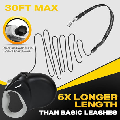 Fida Upgraded Retractable Dog Leash 30Ft, Heavy Duty Pet Walking Leash for Medium/Large Breed up to 110 Lbs, 360° Tangle-Free Long Retract Dog Lead, Soft Grip, One-Hand Brake, Black2