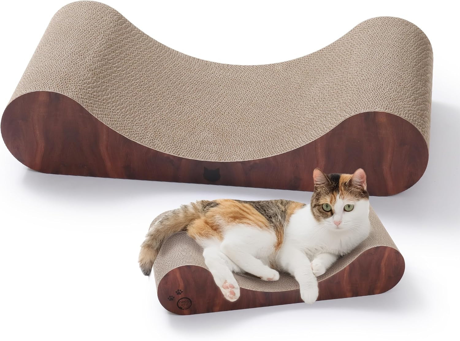 necoichi-cardboard-cat-scratcher-bed-for-indoor-cats-cat-scratching-board-horizontal-cat-scratch-pad-lounger-with-reversible-usability-and-extra-comfort-for-lounge-curved-23-large-dark-cherry