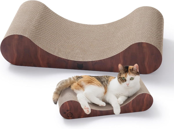 Necoichi Cardboard Cat Scratcher Bed for Indoor Cats - Cat Scratching Board, Horizontal Cat Scratch Pad Lounger with Reversible Usability and Extra Comfort for Lounge, Curved (23" Large, Dark Cherry)11