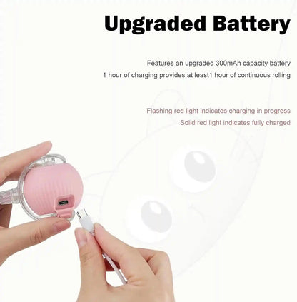 Interactive Dog Cat Toy Ball, Upgraded Rechargable Rolling Pet Ball with 2 Tails, Smart Automatic Moving Toy for Bored Indoor Kitty Puppy -Pink4