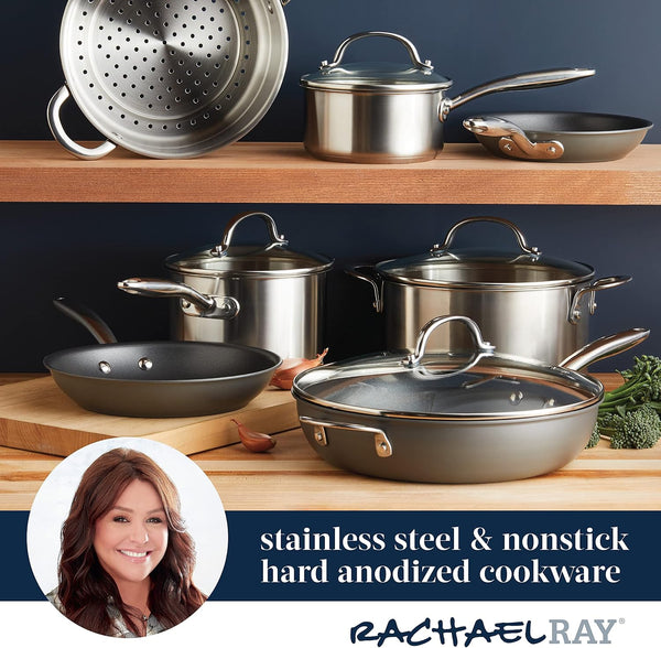 70033 Professional Stainless Steel/Hard Anodized Nonstick Cookware Pots and Pans Set, 11 Piece - Gray and Silver3