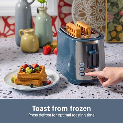 Extra-Wide Slot 2 Slice Toaster with Bagel & Defrost Buttons | Browning Control with 7 Shades | Auto Shutoff | Toast Boost | Slide-Out Crumb Tray | Kitchen Makeover Blue | 226345