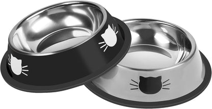 Serentive 2 Pcs Non-Slip Stainless Steel Small Cat Food Bowls - Unbreakable, Thicken 7 Oz Cat Dishes - Indoor, Removable Rubber Base, Easily Clean, Lovely Color11