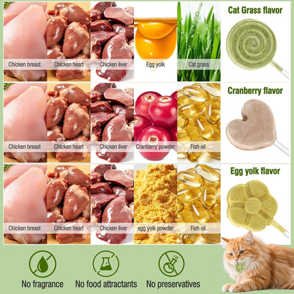 Freeze Dried Cat Treats, Cat Lollipop Treats Cat Grass Treats, Chicken Lollipops, High-Protein Nutrient Snacks - Interactive Cat Toy & Food Toppers (21Pcs)2