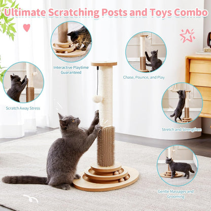 Made4Pets Cat Scratching Post for Indoor Cats with Self Groomer, 23" | Cat Scratcher with Natural Sisal Rope, Stable Base and Interactive Ball Track, Cat Toys for Kittens and Small Indoor Cats2