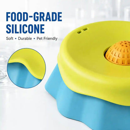 Slow Feeder Dog Bowl with Rolling Ball - 2-In-1 Silicone Dog Lick Bowl for Liquid Treats, Anti-Slip Interactive Licking Toy for Small Medium Large Dogs Cats, Food-Grade Easy Clean (Blue+Yellow)5