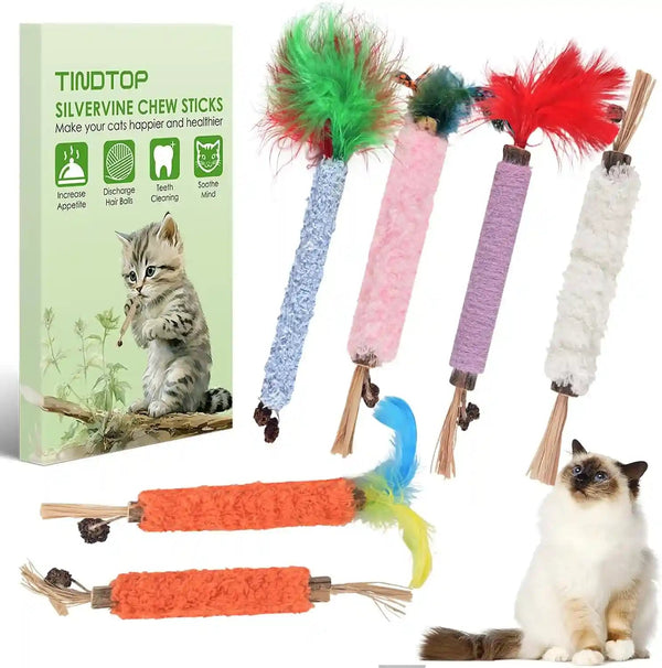 TINDTOP Silvervine Chew Sticks for Cats, 10 Pack Natural Catnip Chew Toys | for Kittens Teeth Cleaning, Matatabi Dental Care, Increase Appetite, Calm Cat Anxiety and Stress, Aggressive Chewers Toy10