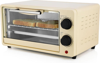 9.5 Quart Electric Countertop Toaster Oven, Compact Red Kitchen Oven with Adjustable Temperature & Quartz Heating (Cream)1