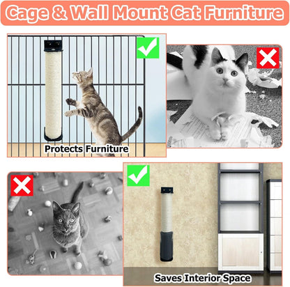 Cat Scratching Post Wall Mounted 2 Pack Cage Mount Cat Scratcher 2-In-1 Natural Sisal Kitty Scratch Posts with Self Groomer Massager for Scratch and Climbing 15.7X2.7In (White)7