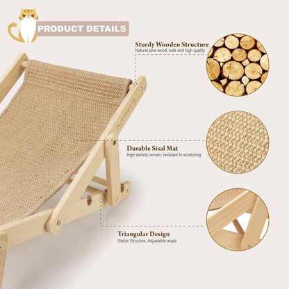 Sisal Cat Scratcher Bed with Adjustable 4-Position for Cats Scratcher Lounge, 2 in 1 Cat Sisal Chair for Indoor Cats Hammock for Scratching Pad, Natural Lounger Chair4