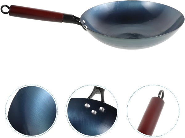 round Bottom Iron Wok, 12 Inch Non-Coated Stir Fry Pan with Handle, Large Wok Stir Fry Pan Suitable for Gas Stove, Even Heat Cooking and Easy Cleaning Cookware4