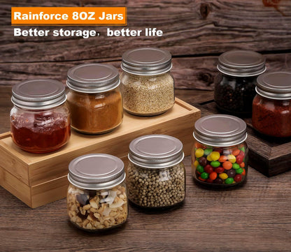Mason Jars 8 Oz 30 Pack Small Glass Caning Jars with Silver Lids | 1/4 Quart Canning Jars Regular Mouth with 20 Labels,1 Pen.For Food Storage,Meal Prep,Jelly,Jam,Honey,Pickles,Spice Glass Jars2