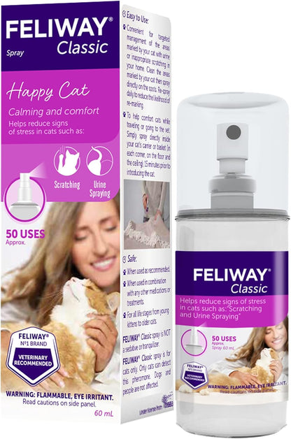 FELIWAY Classic Cat Calming Spray, 60Ml | Comforts Cats at Home and on the Go and Helps to Calm during Travel1
