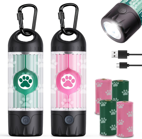 Tubasion 3-In-1 Dog Poop Bag Holder with Flashlight 7-Color, USB-C Rechargeable Doggie Bag Holder for Leash, IPX6 Waterproof Anti-Slip Clip Pet Waste Bag Dispenser for Walking (1 Dispenser, 30 Bags)8