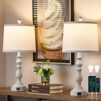 23'' Table Lamps Set of 2, Lamps for Bedroom, USB C+A Ports, Beige | Bedside Lamps with 3 Color Temperatures, Knob Switch, Lamps for Living Room, Office, Night Stands, End Table, Bulbs Included1