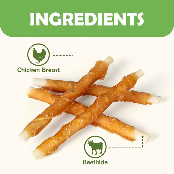 MON2SUN Dog Treats, 5 Inch Chicken Wrapped Rawhide Sticks, 14.11 Oz | Long-Lasting Chew Engagement, Dental-Friendly Chewing Support, Sized for Puppies and Small Dogs3
