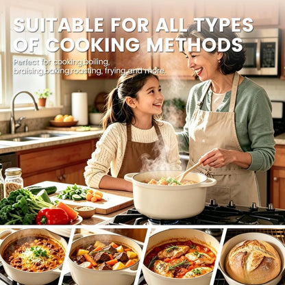 5 Qt Enameled Cast Iron Dutch Oven with Lid, Cream | for Sourdough Bread Baking, Oven Safe to 500°F, Works on All Stovetops, Serves 4-64
