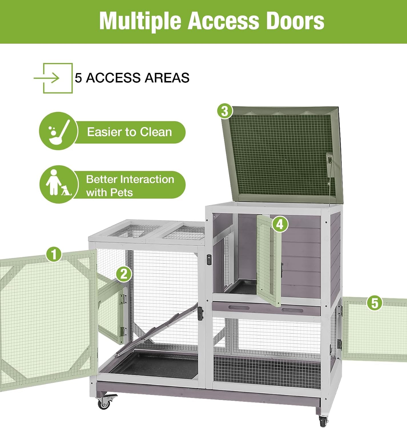 gutinneen-wooden-duplex-rabbit-cage-on-wheels-with-chew-proof-ramp-grey-4-mobile-swivel-casters-2-story-design-waterproof-rain-cover-5-access-doors-2-sliding-trays