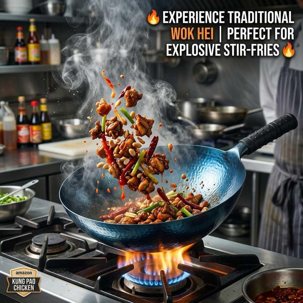 Pure Iron Nonstick Wok with Lid, 14 Inch Large round Bottom Pan | Great for Chinese Stir-Fry, Open Fire Cooking, BBQ, Grilling, Camping, Outdoor Meals & Large Family-Style Cookware4