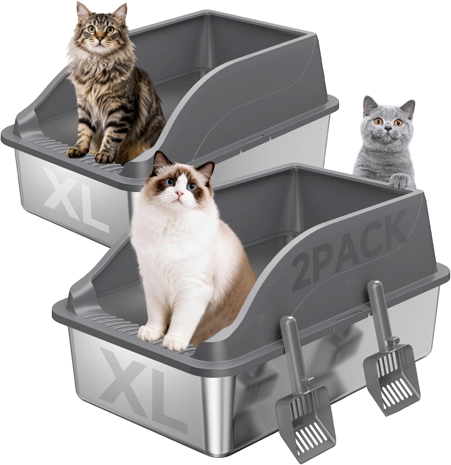 stainless-steel-litter-box-metal-litterpan-for-small-cats-odor-free-metal-litter-pan-tray-toilet-easy-clean-extra-large-leakproof-scoop-open-top-rust-proof-indoor-cats-kittens-low-entry-grey