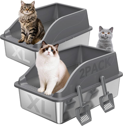 Stainless Steel Litter Box, Metal Litterpan for Small Cats Odor Free | Metal Litter Pan Tray Toilet Easy Clean Extra Large Leakproof Scoop Open Top Rust‑Proof Indoor Cats Kittens Low Entry Grey10