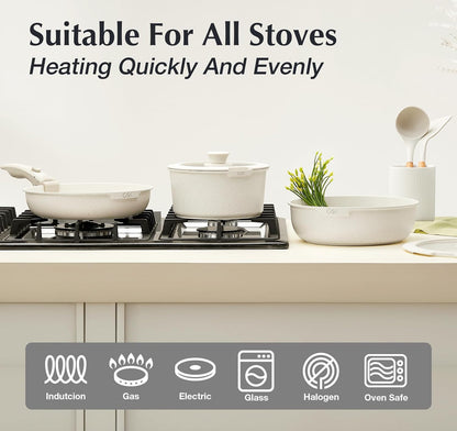 21 Piece Pots and Pan Set Non Stick, Ceramic Cookware Set with Detachable Handle, RV Camping Stackable Kitchen Set, Pots and Pans Set Non Toxic, Induction Compatible, Oven Safe, 21PCS4