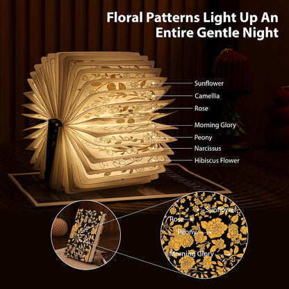 Book Lover Gift, Folding Book Lamp Decor, Portable Print Book Light | 1200Mah Rechargeable Night Light, Paper Desk Lamp, Reading Bookshelf Lamp, Gift for Women & Readers & Christmas (Black）2