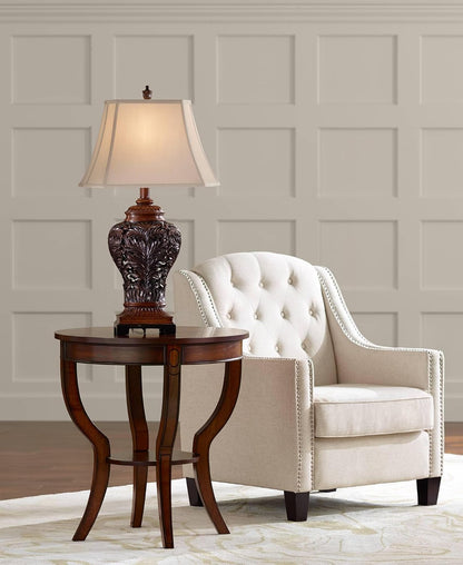 Leafwork 32 1/2" Table Lamp Large Bronze Brown Vase Cottage | Rectangular Shade Traditional Wood Living Room Bedroom Bedside Nightstand House Office Home Family Tan End8