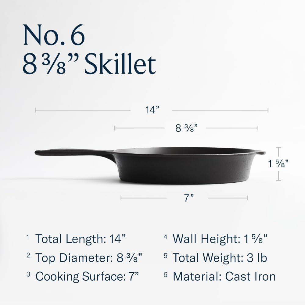 no-6-small-cast-iron-skillet-8-38-inch-pre-seasoned-pan-for-1-2-servings-lighter-smooth-made-in-usa